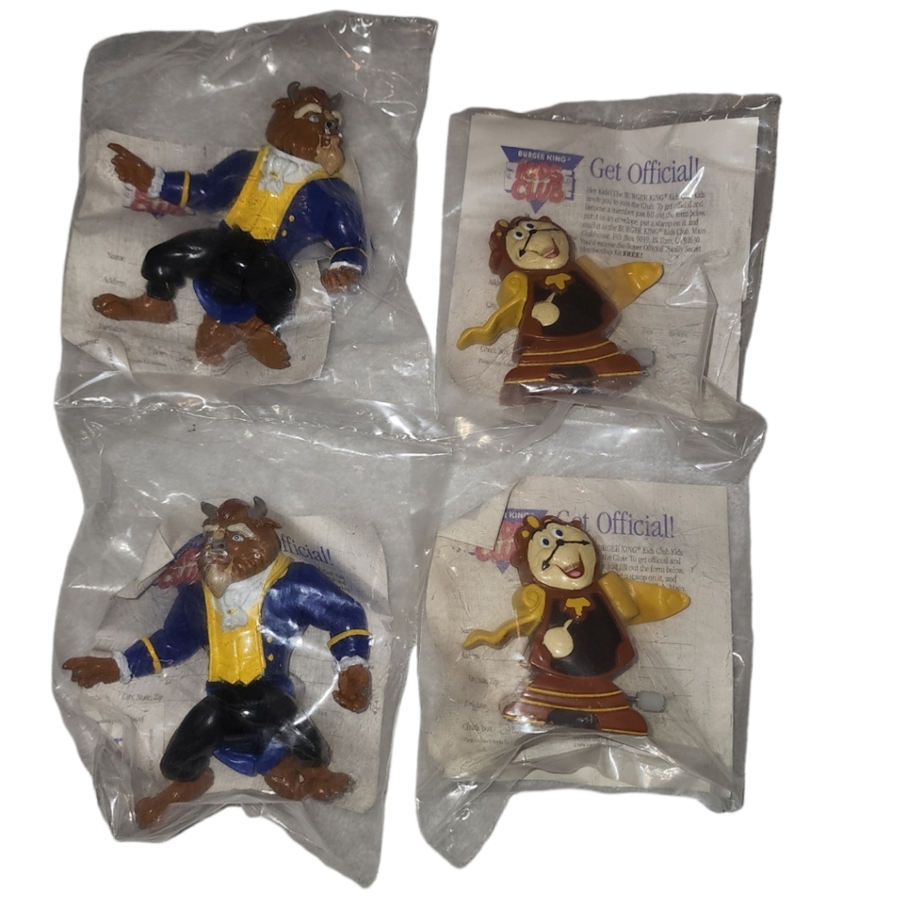 Beauty and the Beast Vintage 1991 Burger King Toys (Lot of 4) Unopened